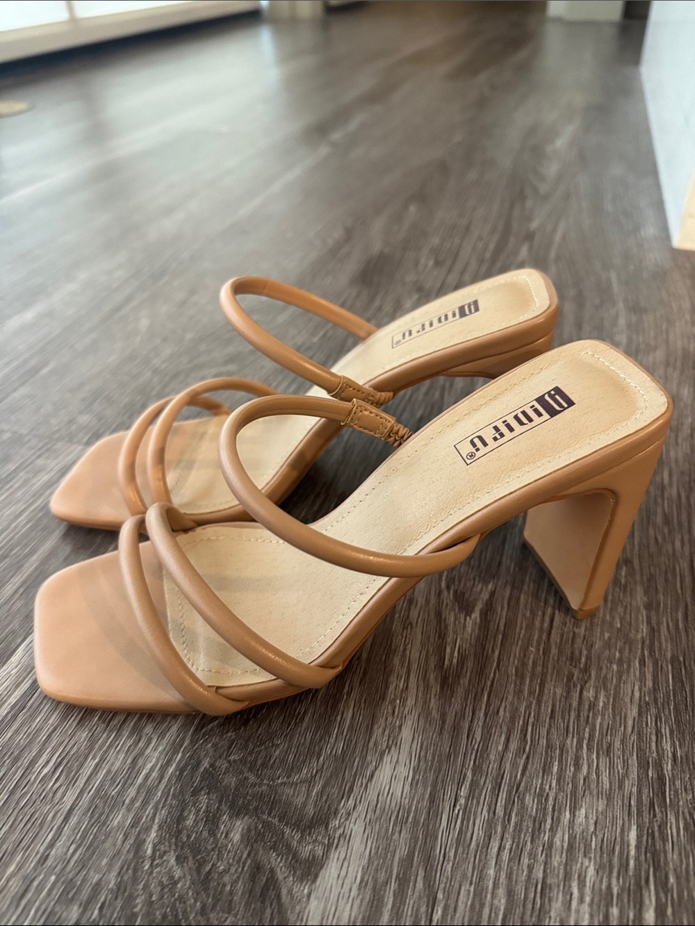 strappy chunky nude heel